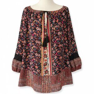 Olive Hill Boho Floral Peasant Tunic Top – Size 1X